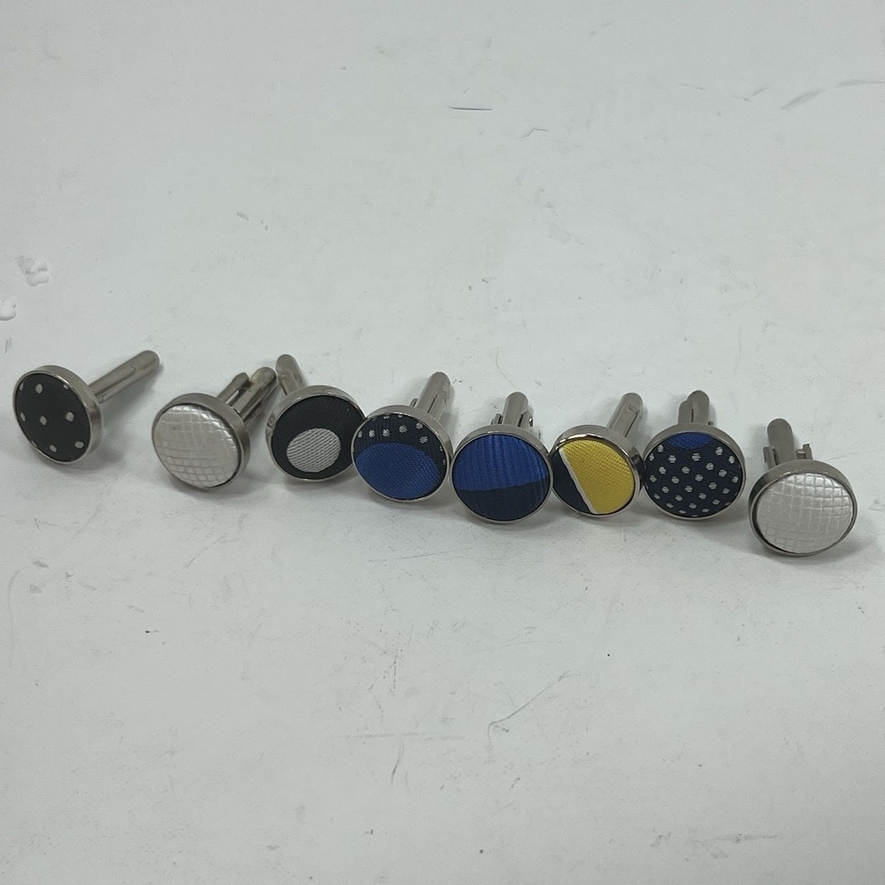 Lot 8 cufflinks Cloth Button Style White, Black, Blue, Yellow Bullet  Bk Toggle